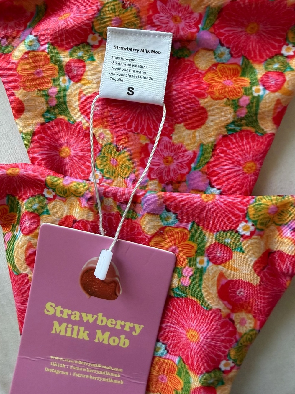 Strawberry Milk Mob Floral Pink & Orange Ruffle Bikini bottom - Picture 7 of 7